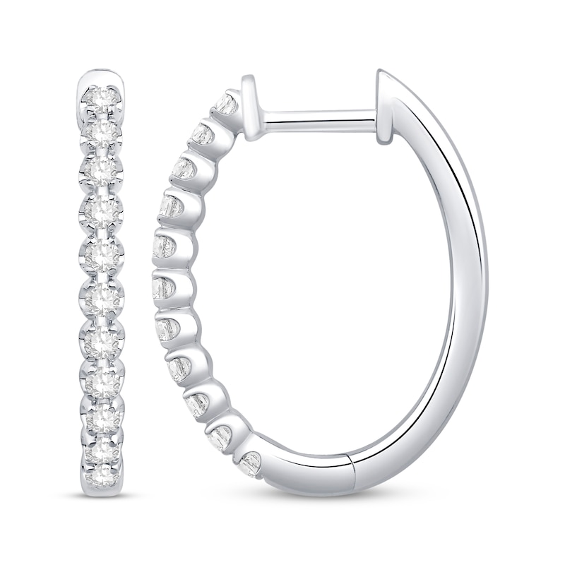 Main Image 1 of Diamond Oval Hoop Earrings 1/3 ct tw 10K White Gold