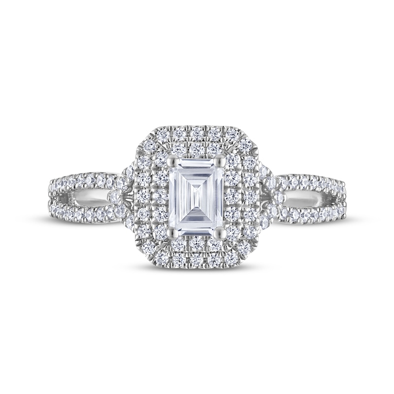 Main Image 3 of THE LEO Diamond Emerald-Cut Double Halo Engagement Ring 7/8 ct tw 14K White Gold