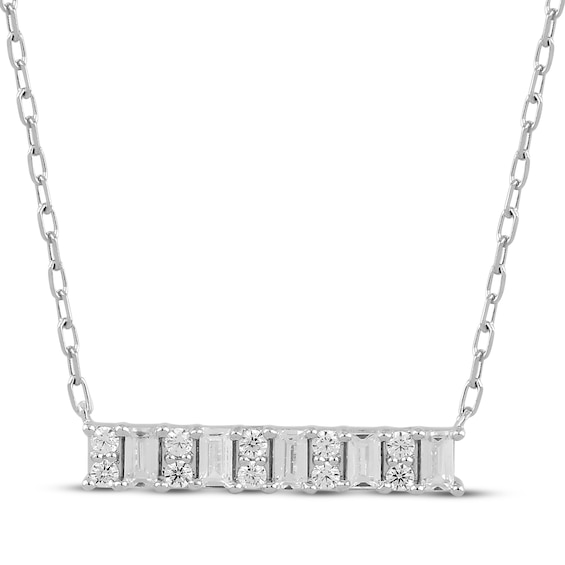 Baguette & Round-Cut Diamond Bar Necklace 1/4 ct tw 10K White Gold 18"
