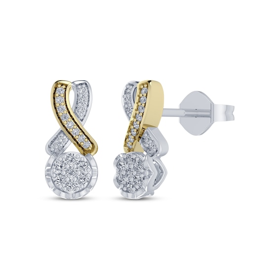 Multi-Diamond Center Twist Drop Earrings 1/5 ct tw 10K Two-Tone Gold