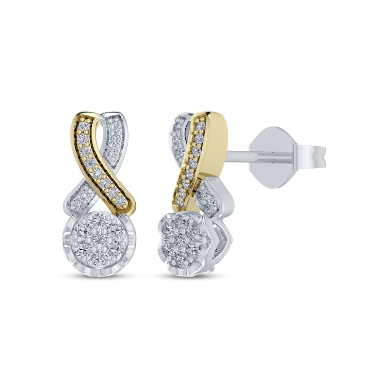 Main Image 1 of Multi-Diamond Center Twist Drop Earrings 1/5 ct tw 10K Two-Tone Gold