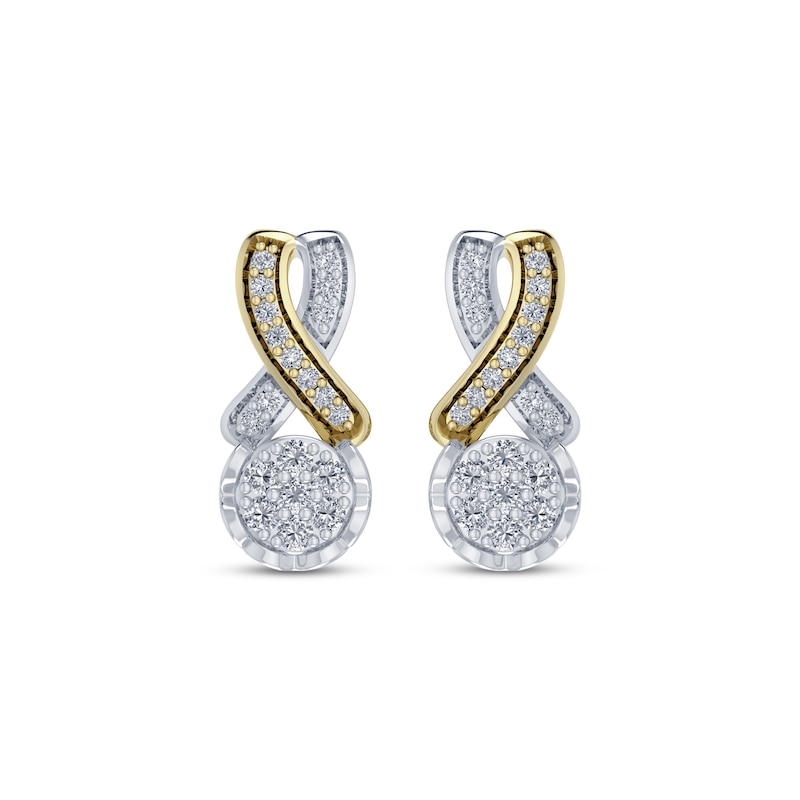 Main Image 2 of Multi-Diamond Center Twist Drop Earrings 1/5 ct tw 10K Two-Tone Gold