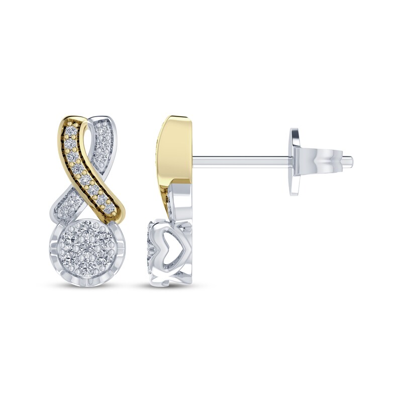 Main Image 3 of Multi-Diamond Center Twist Drop Earrings 1/5 ct tw 10K Two-Tone Gold