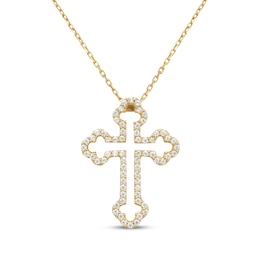 Diamond Open Trefoil Cross Necklace 1/4 ct tw 14K Yellow Gold 18"