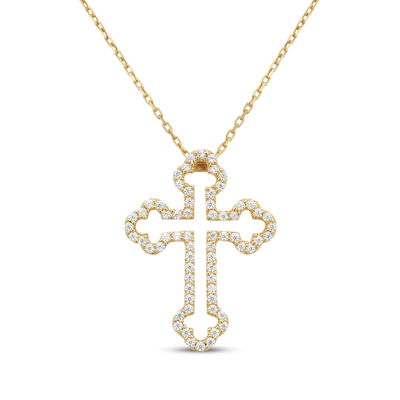 Diamond Open Trefoil Cross Necklace 1/4 ct tw 14K Yellow Gold 18"