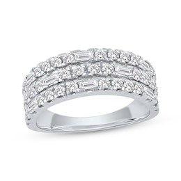 Now + Forever Lab-Grown Diamonds Baguette & Round-Cut Three-Row Anniversary Ring 1-1/2 ct tw 14K White Gold