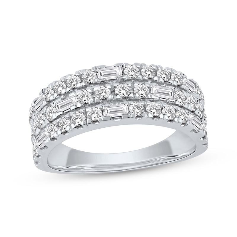 Main Image 1 of Now + Forever Lab-Grown Diamonds Baguette & Round-Cut Three-Row Anniversary Ring 1-1/2 ct tw 14K White Gold