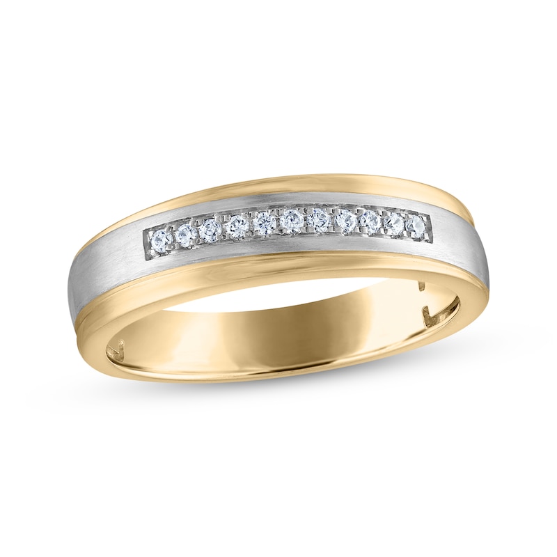 Main Image 1 of Now + Forever Men's Diamond Diagonal Wedding Band 1/10 ct tw 10K Two-Tone Gold