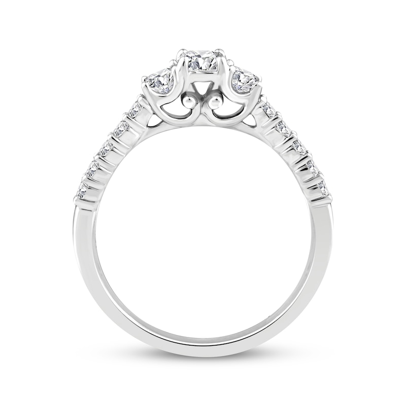 Main Image 3 of Memories Moments Magic Emerald-Cut Diamond Three-Stone Engagement Ring 1 ct tw 14K White Gold