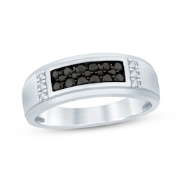 Now + Forever Men's Black & White Diamond Wedding Band 1/2 ct tw 10K White Gold
