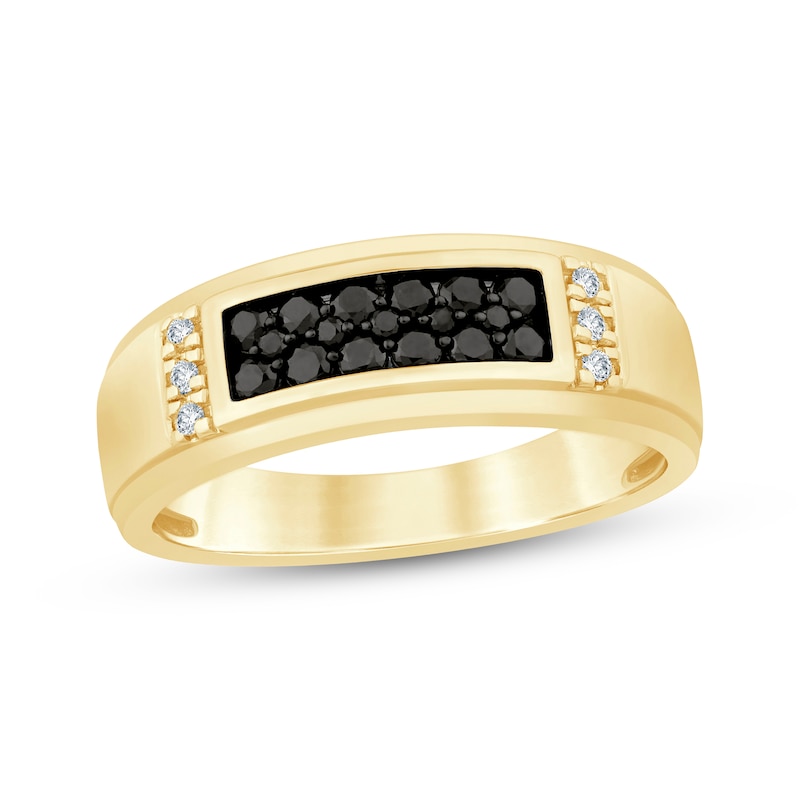 Main Image 1 of Now + Forever Men's Black & White Diamond Wedding Band 1/2 ct tw 10K Yellow Gold