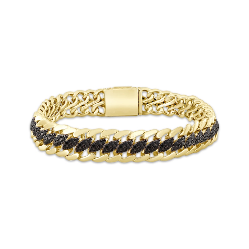 Main Image 1 of Men's Black Diamond Oval Center Curb Link Bracelet 6 ct tw 10K Yellow Gold 8.5&quot;