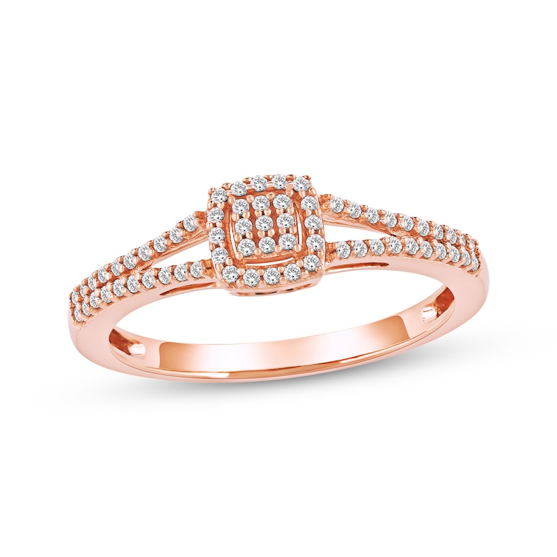 Main Image 1 of Multi-Diamond Cushion Halo Fashion Ring 1/6 ct tw 10K Rose Gold