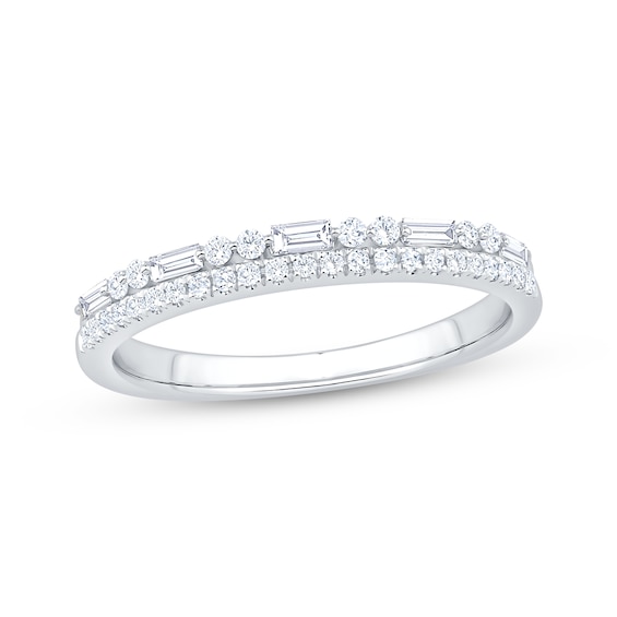 Now + Forever Baguette & Round-Cut Diamond Two-Row Anniversary Ring 1/3 ct tw 14K White Gold