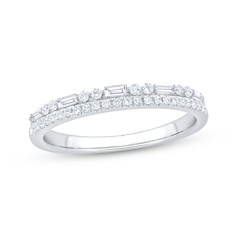 Main Image 1 of Now + Forever Baguette & Round-Cut Diamond Two-Row Anniversary Ring 1/3 ct tw 14K White Gold