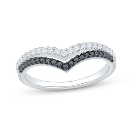 Now + Forever Black & White Diamond Two-Row Chevron Anniversary Ring 1/3 ct tw 14K White Gold