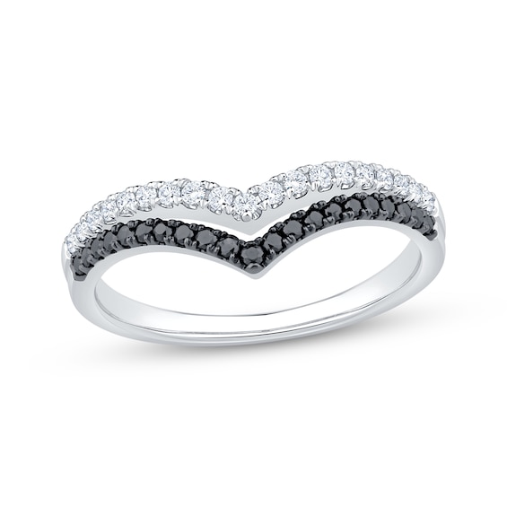 Now + Forever Black & White Diamond Two-Row Chevron Anniversary Ring 1/3 ct tw 14K White Gold