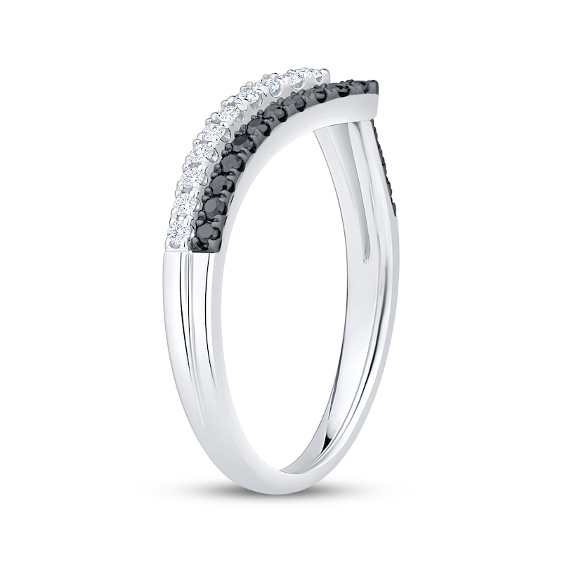 Main Image 2 of Now + Forever Black & White Diamond Two-Row Chevron Anniversary Ring 1/3 ct tw 14K White Gold