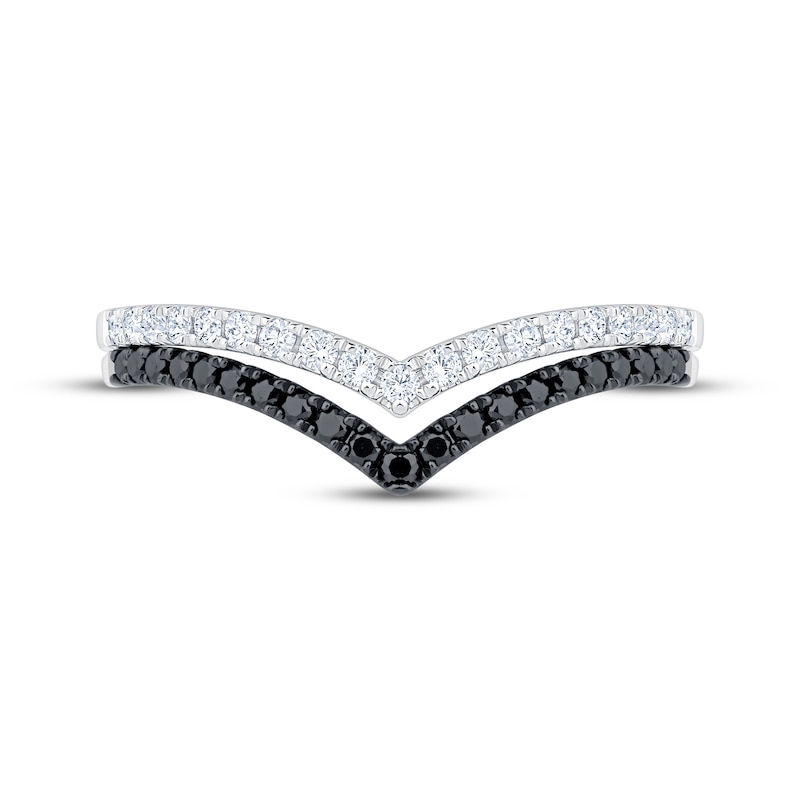 Main Image 3 of Now + Forever Black & White Diamond Two-Row Chevron Anniversary Ring 1/3 ct tw 14K White Gold