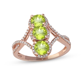Peridot & Diamond 3-Stone Ring 1/5 ct tw 10K Rose Gold