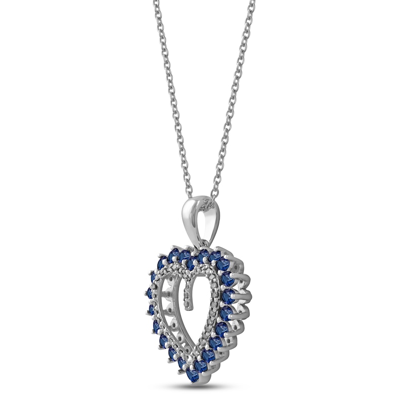 Main Image 2 of Blue Sapphire & Diamond Heart Necklace 1/10 ct tw Round-cut 10K White Gold 18"