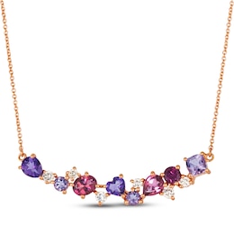 Le Vian Pretty in Pink Amethyst, Pink Tourmaline & Rhodolite Garnet Bar Necklace 1/4 ct tw Diamonds 14K Strawberry Gold 19"