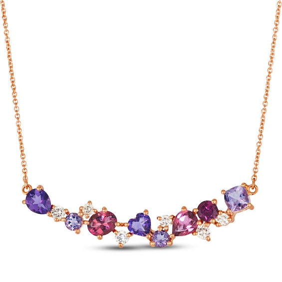 Le Vian Pretty in Pink Amethyst, Pink Tourmaline & Rhodolite Garnet Bar Necklace 1/4 ct tw Diamonds 14K Strawberry Gold 19"