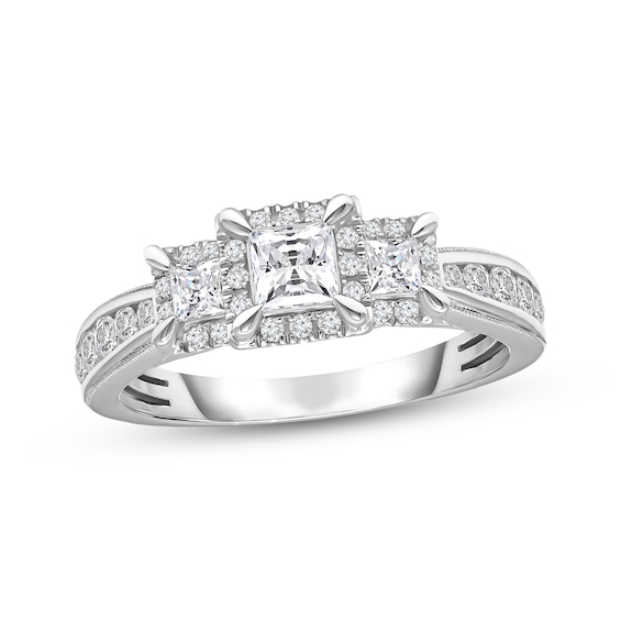 Memories Moments Magic Princess-Cut Diamond Three-Stone Engagement Ring 1 ct tw 14K White Gold