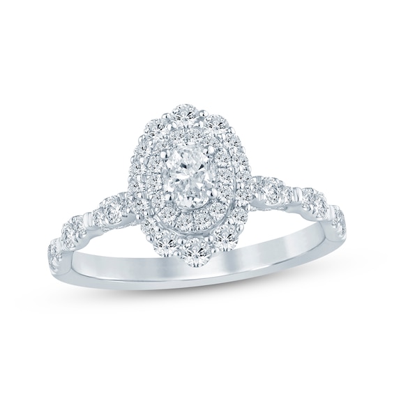 Now + Forever Oval-Cut Diamond Double Halo Engagement Ring 7/8 ct tw 14K White Gold