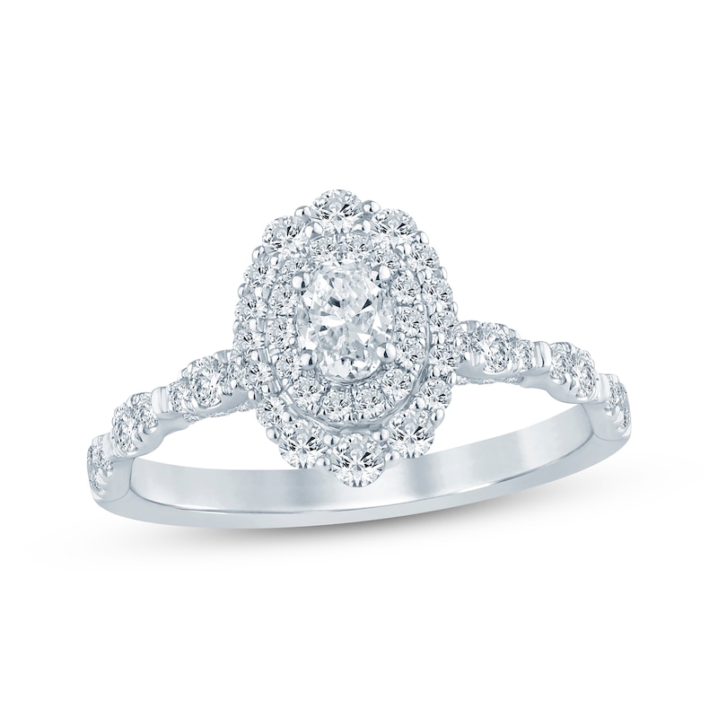 Main Image 1 of Now + Forever Oval-Cut Diamond Double Halo Engagement Ring 7/8 ct tw 14K White Gold
