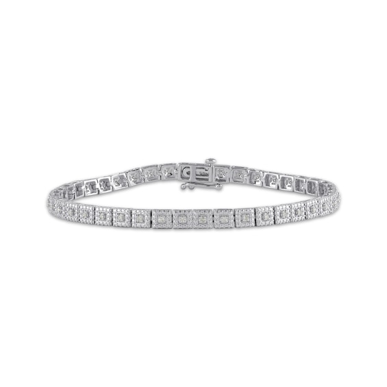 Diamond Square Link Bracelet 1/4 ct tw Sterling Silver 7.5"