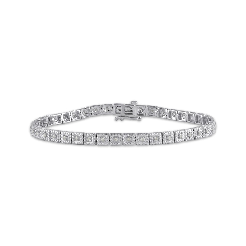 Main Image 1 of Diamond Square Link Bracelet 1/4 ct tw Sterling Silver 7.5&quot;