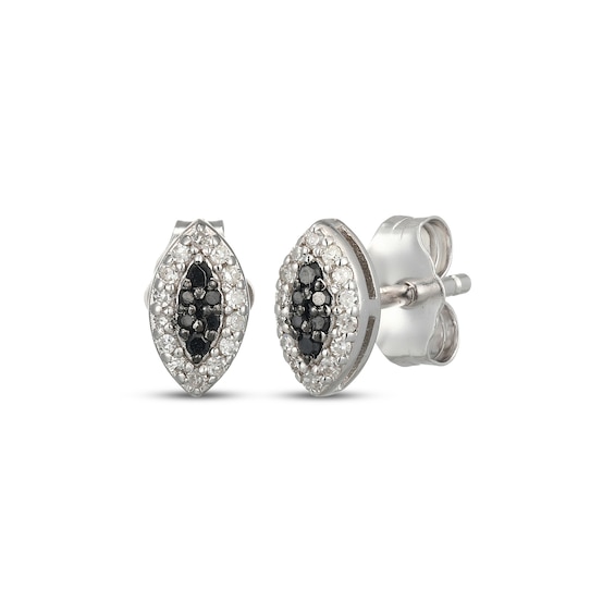 Black & White Multi-Diamond Marquise-Shaped Stud Earrings 1/8 ct tw Sterling Silver