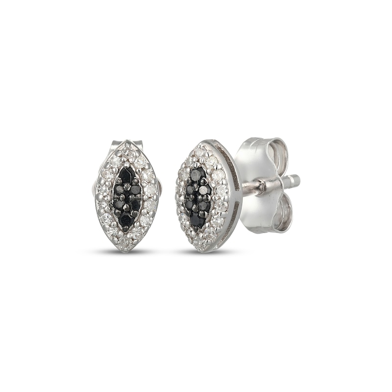 Main Image 1 of Black & White Multi-Diamond Marquise-Shaped Stud Earrings 1/8 ct tw Sterling Silver