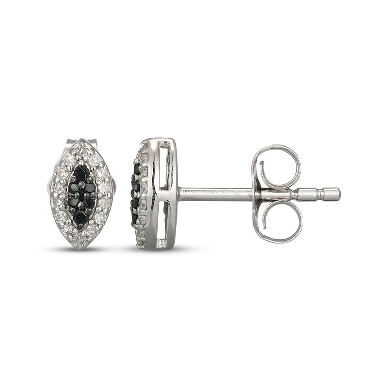 Main Image 3 of Black & White Multi-Diamond Marquise-Shaped Stud Earrings 1/8 ct tw Sterling Silver