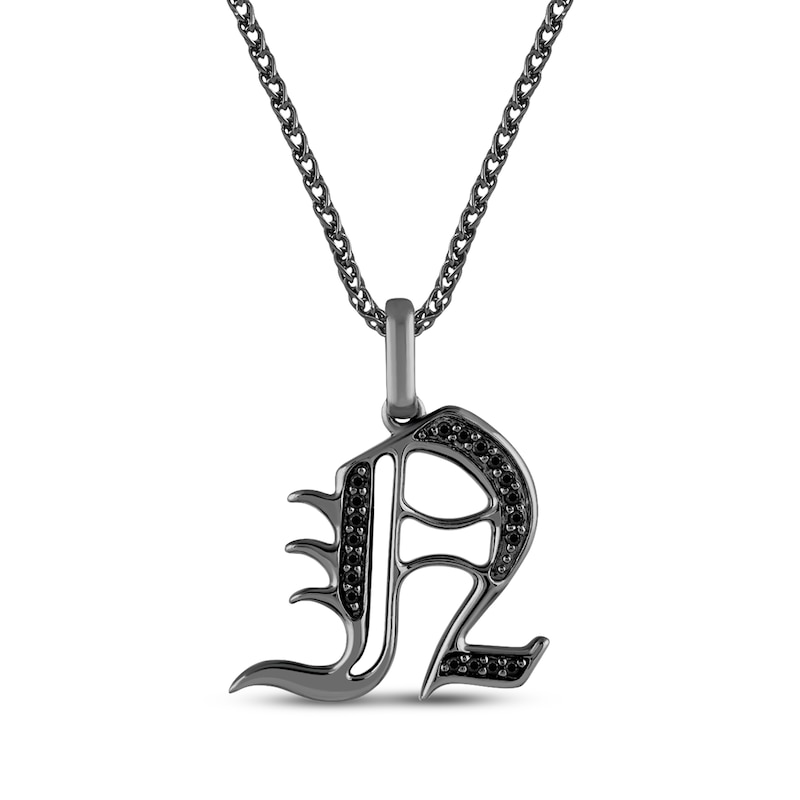 Main Image 1 of Ink & Ice Men's Black Diamond Initial &quot;N&quot; Necklace 1/8 ct tw Black Rhodium-Plated Sterling Silver 22&quot;