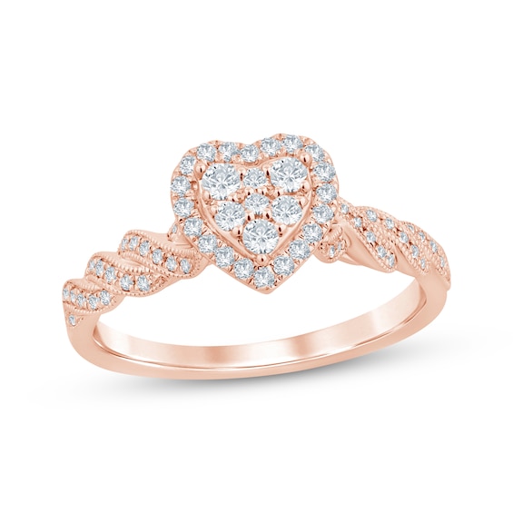 Now + Forever Multi-Diamond Heart-Shaped Engagement Ring 1/3 ct tw 10K Rose Gold