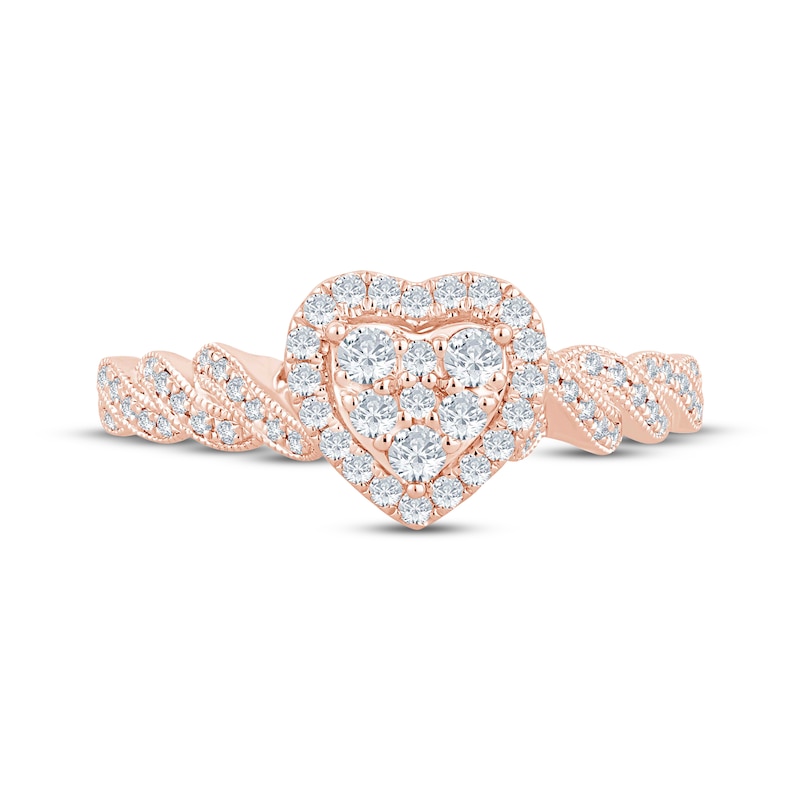 Main Image 3 of Now + Forever Multi-Diamond Heart-Shaped Engagement Ring 1/3 ct tw 10K Rose Gold