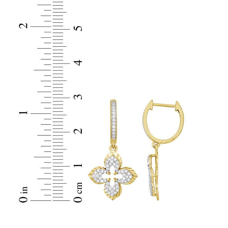 Main Image 3 of Diamond Flower Outline Dangle Hoop Earrings 1/3 ct tw 10K Yellow Gold