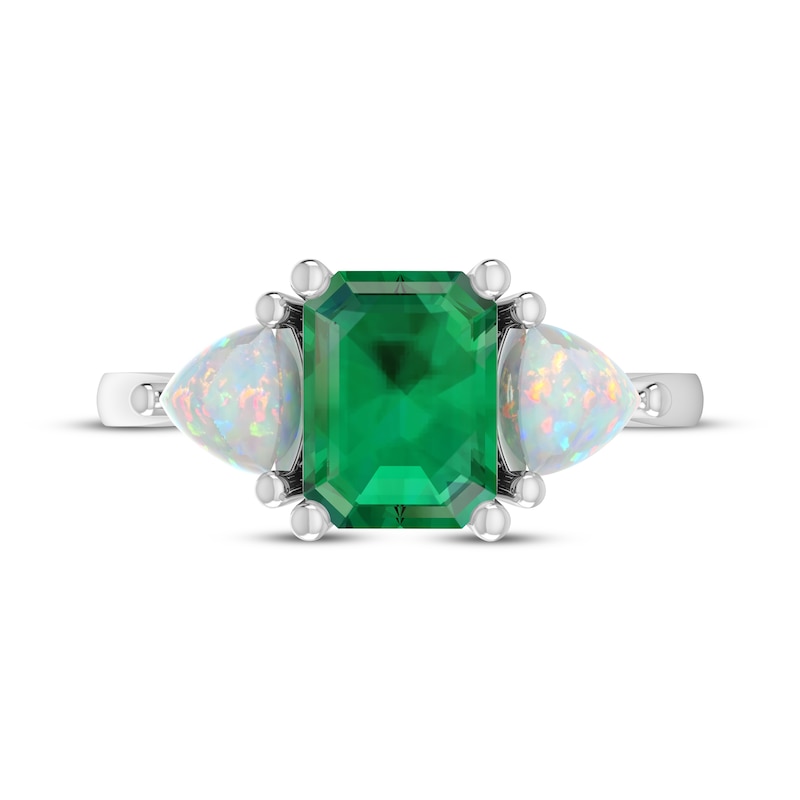 Main Image 3 of Emerald-Cut Lab-Created Emerald & Trillion-Cut Lab-Created Opal Ring Sterling Silver