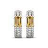Thumbnail Image 2 of Emerald-Cut Citrine & White Lab-Created Sapphire Huggie Hoop Earrings Sterling Silver