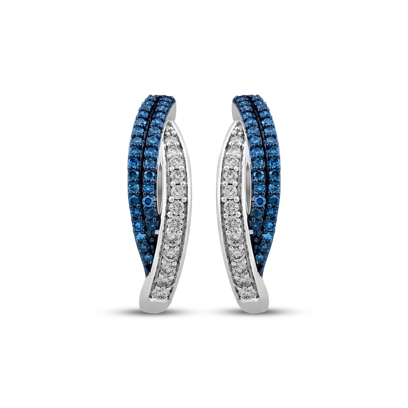 Main Image 2 of Blue & White Diamond Crossover Hoop Earrings 1/2 ct tw Sterling Silver
