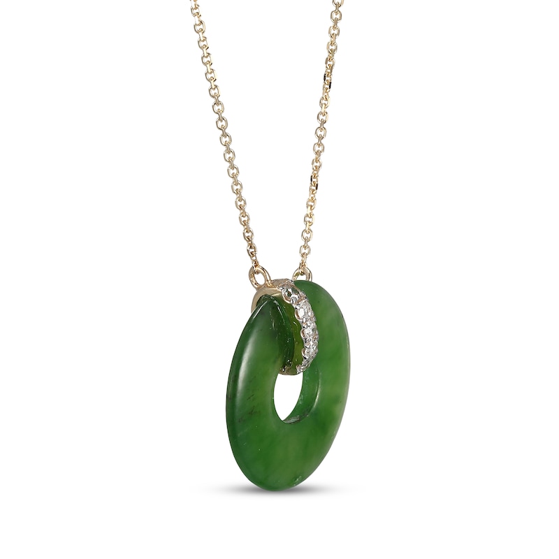 Main Image 2 of Nephrite Jade & Diamond Donut Necklace 1/15 ct tw 14K Yellow Gold 18&quot;