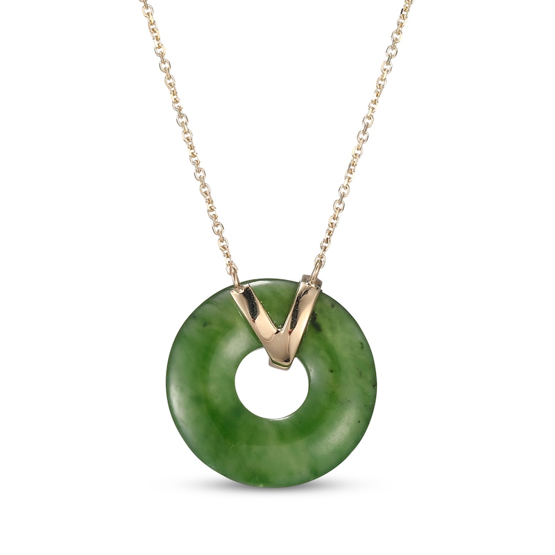 Main Image 3 of Nephrite Jade & Diamond Donut Necklace 1/15 ct tw 14K Yellow Gold 18&quot;