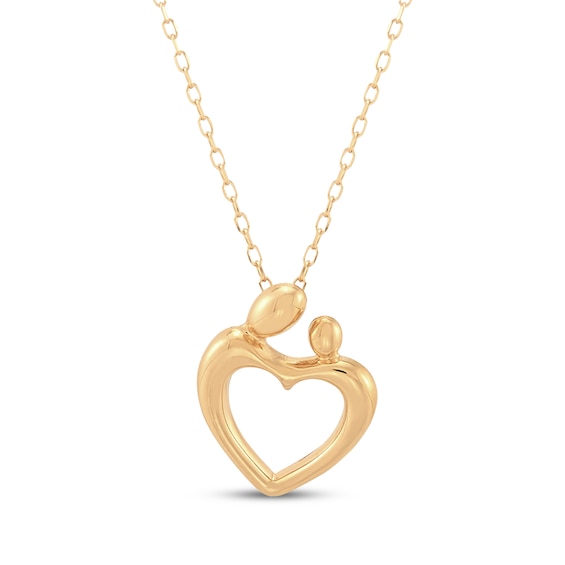 Mother & Child Heart Necklace 10K Yellow Gold 18"