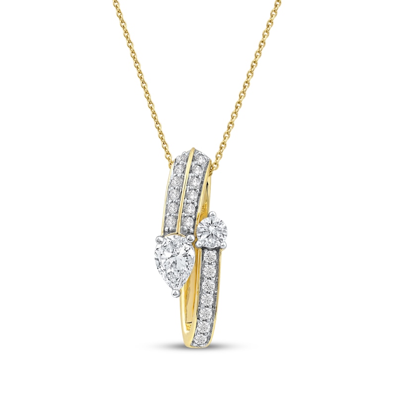 Main Image 1 of Pear-Shaped & Round-Cut Diamond Bypass Loop Necklace 1 ct tw 10K Yellow Gold 18&quot;