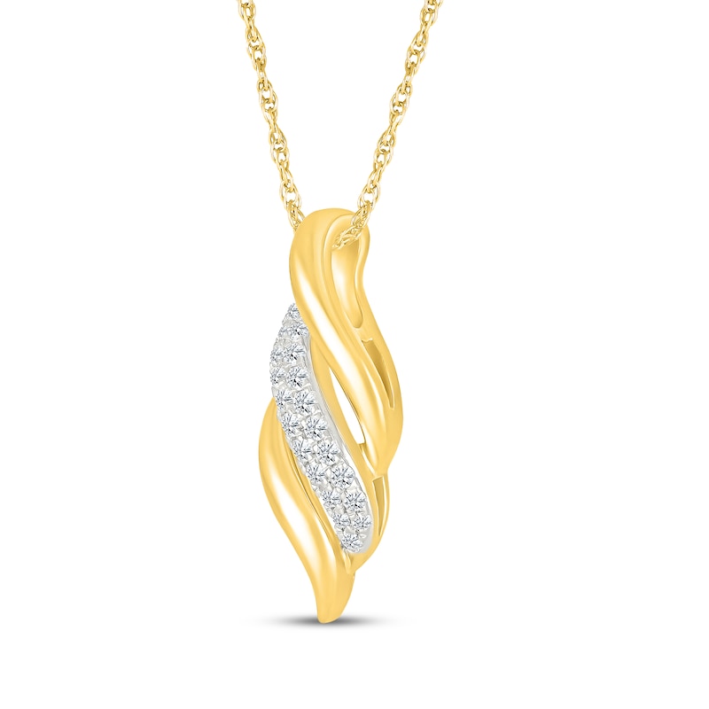 Main Image 2 of Diamond Flame-Shaped Necklace 1/6 ct tw 10K Yellow Gold 18&quot;