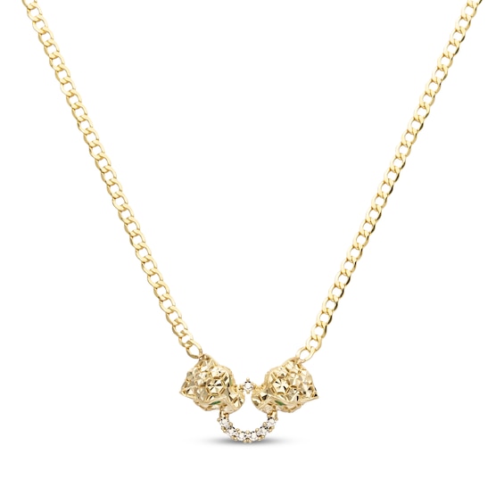 Italian Brilliance Diamond-Cut Double Panther Head Necklace 14K Two-Tone Gold 18"