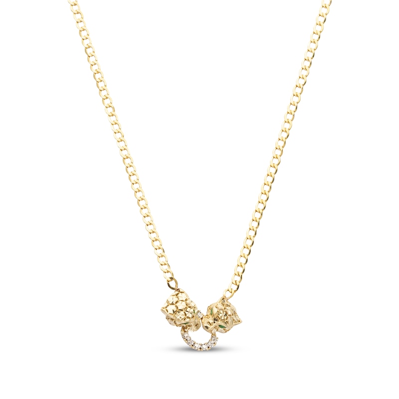 Main Image 2 of Italian Brilliance Diamond-Cut Double Panther Head Necklace 14K Two-Tone Gold 18"