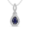 Thumbnail Image 1 of Pear-Shaped Blue Lab-Created Sapphire & White Lab-Created Sapphire Drop Necklace Sterling Silver 18"